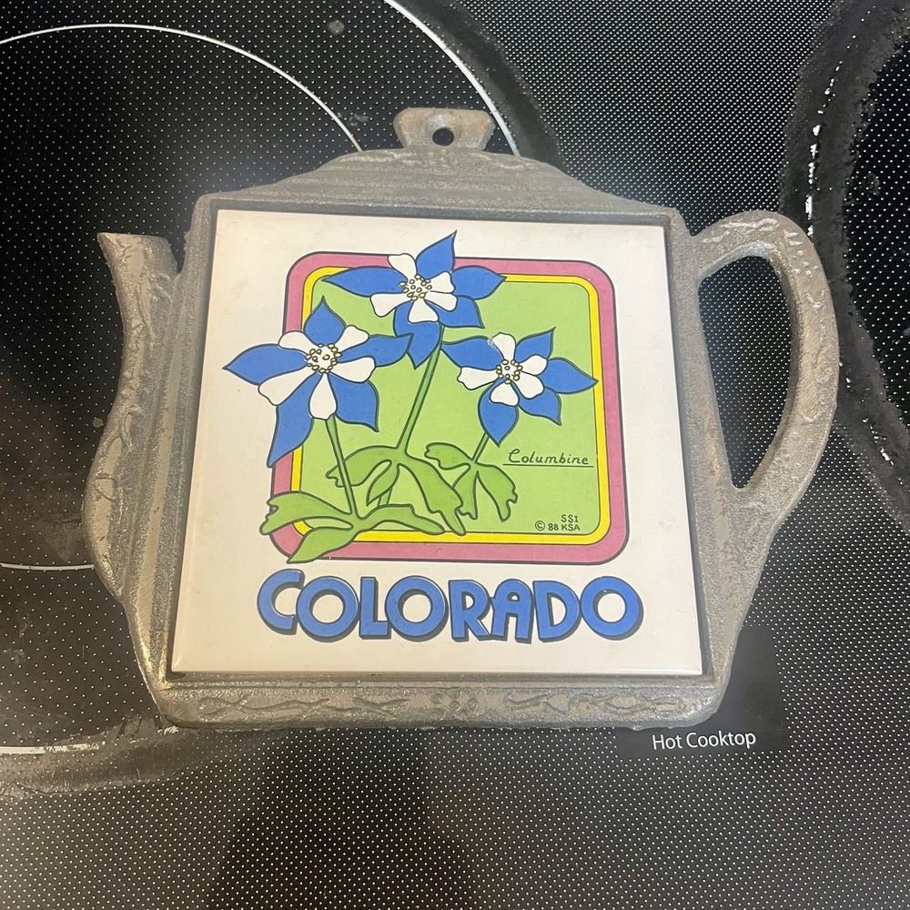 Vintage Colorado Teapot Shaped Tile Trivet Farmhouse Decor
